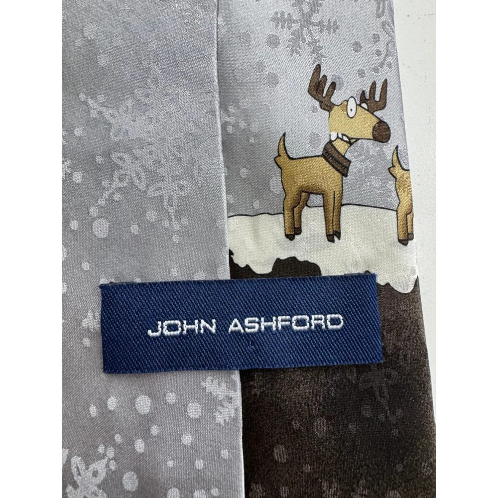 John Ashford Reindeer Auditions Neck Tie Silk Novelty Christmas Holiday Santa